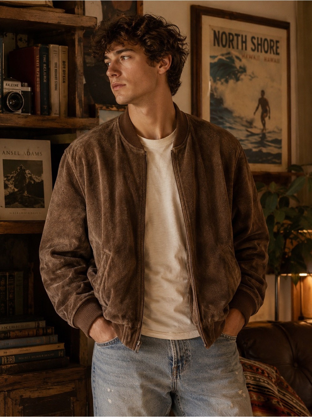 Adam Spencer Brown Suede Bomber Jacket Vintage Distressed Men's Size1X 90s